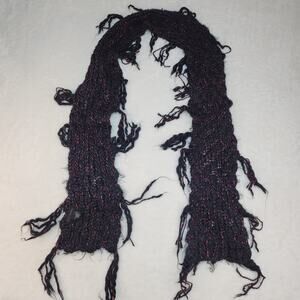 Vintage Y2k Whimsigoth Knit Crochet Scarf Black Hot Pink Fringe Dark Fairycore